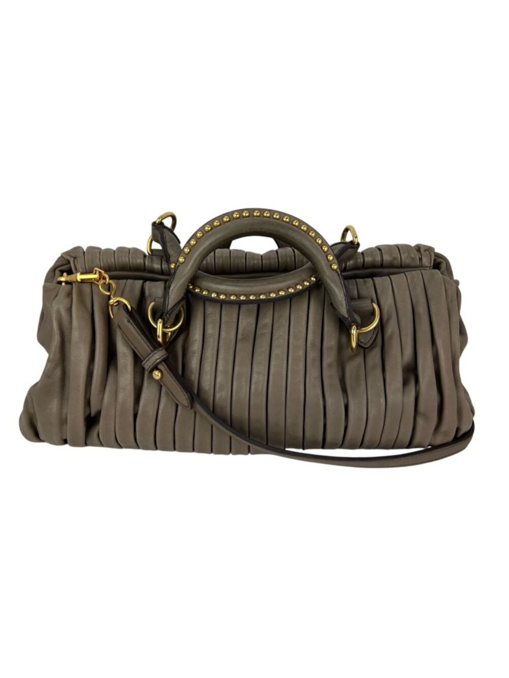 Miu Miu Nappa Plisse Beige Cammeo Bowling Bag Vintage